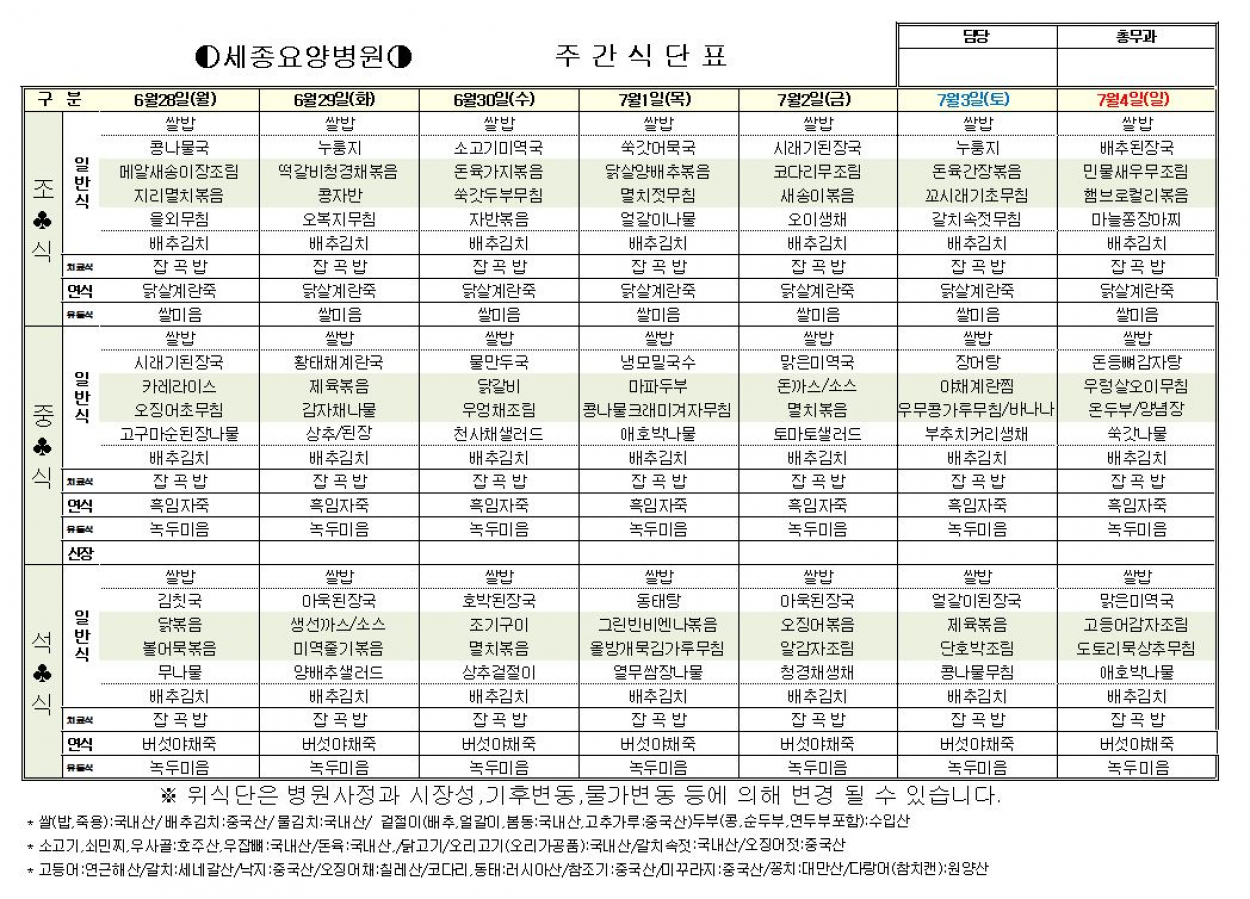 세종요양병원 식단표 6월 5째주 (6/28~7/4) 첨부이미지 : 6-5.JPG