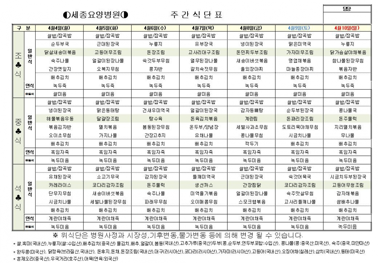 세종요양병원 22년 4월 첫째주 식단표 첨부이미지 : 22-4-1.JPG