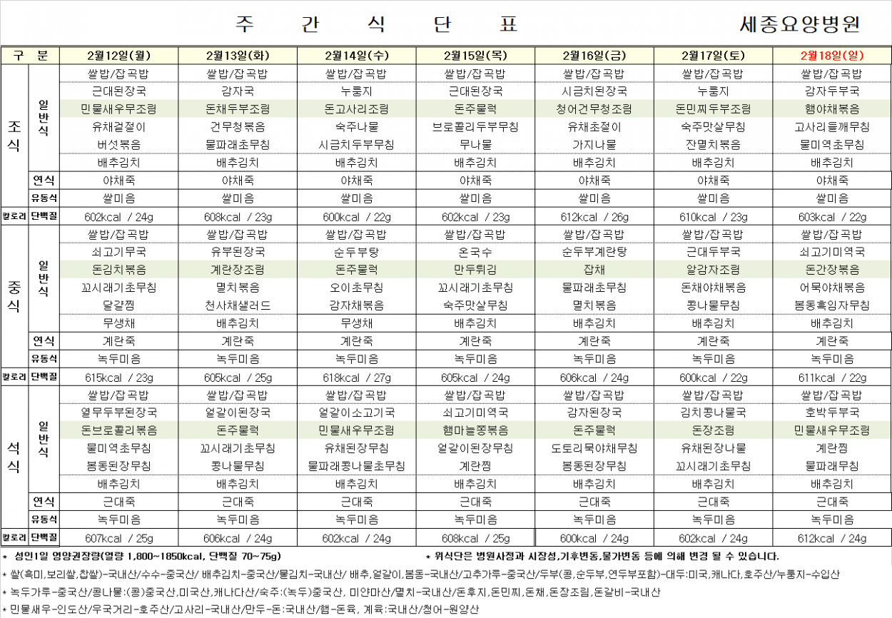 세종요양병원 24년 2월 셋째 주 식단표 첨부이미지 : 24년 2월 셋째주 식단표.png